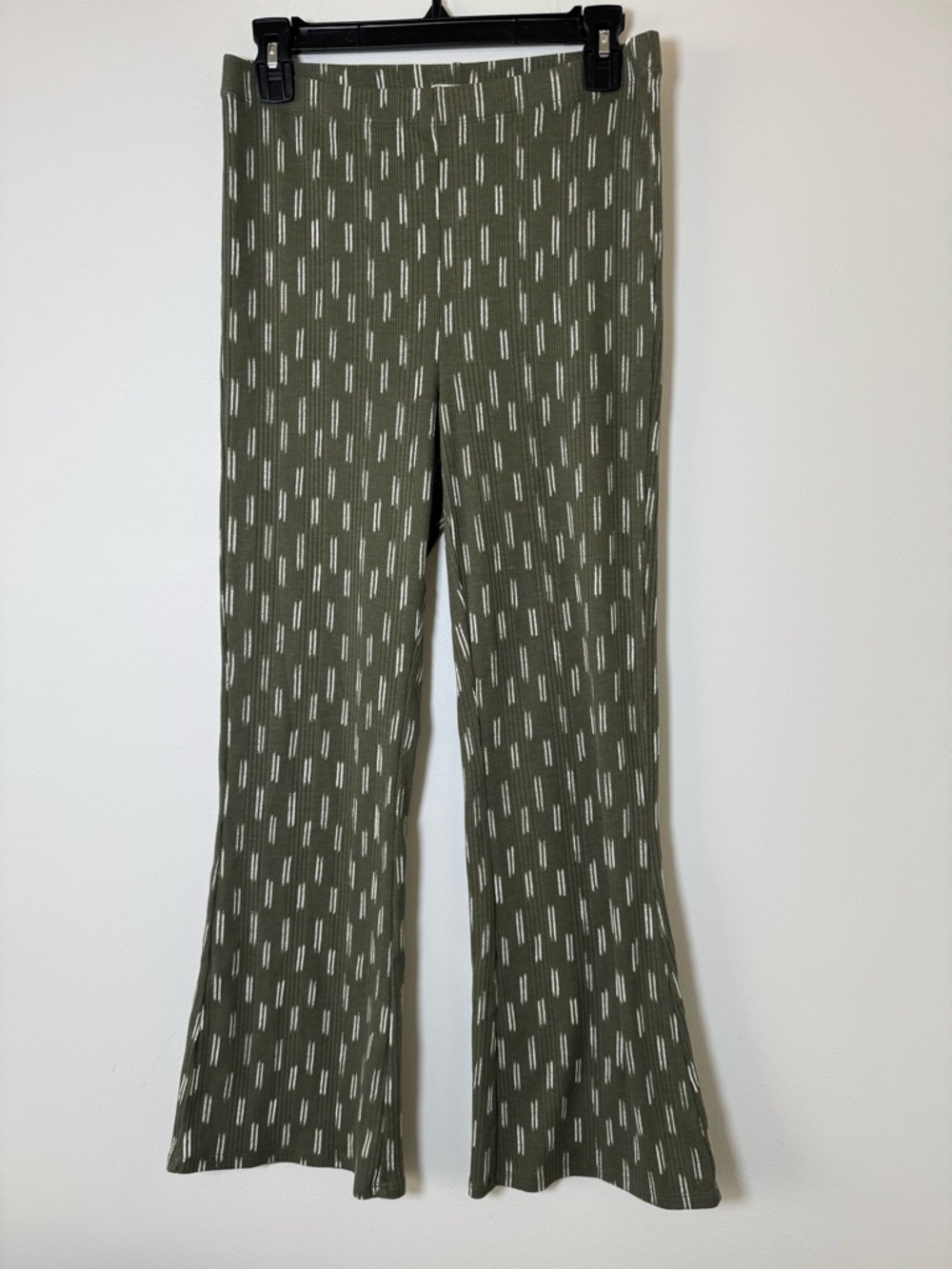 Aerie Ribbed Flare Leggings Y2K Lounge Pants Green Print Medium